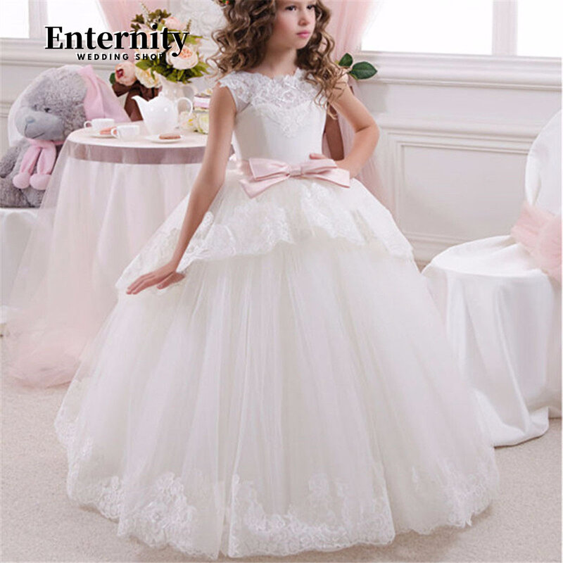 Princesse Enfant A-Linie O-Ausschnitt Blumen mädchen Kleid Tank Ärmel ärmellose Perlen bodenlangen Ballkleid Vestidos Para Niñas