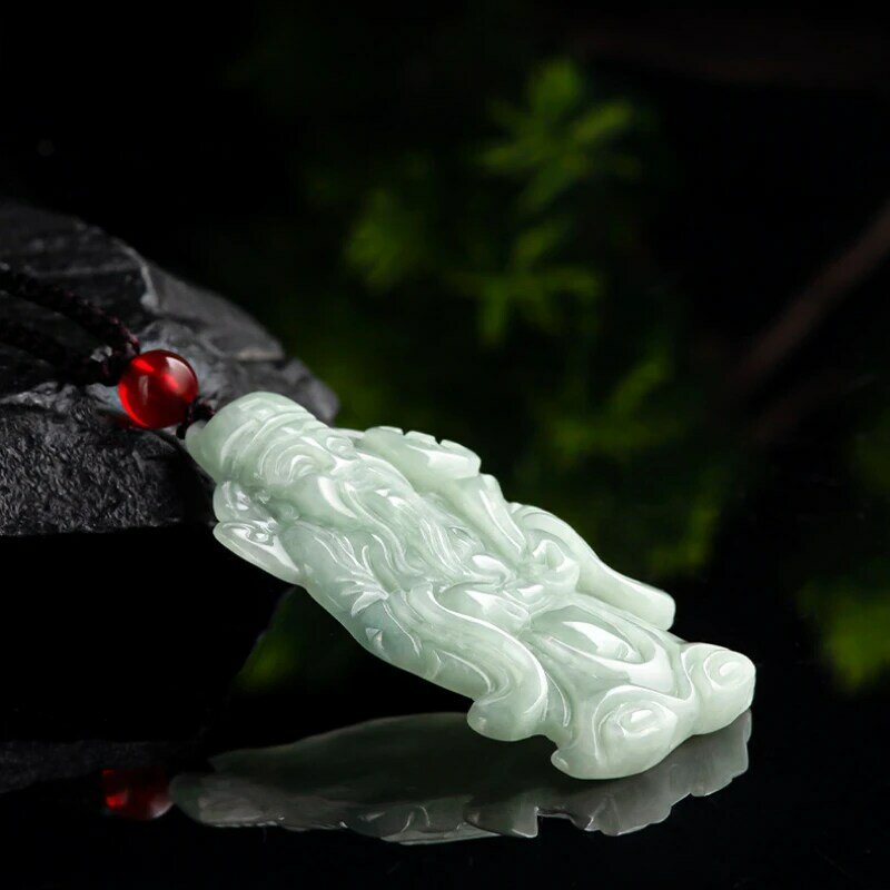 Giok alami Dewa Kekayaan liontin tali rantai kalung untuk pria dan wanita Fengshui geomantik Fortuner jimat