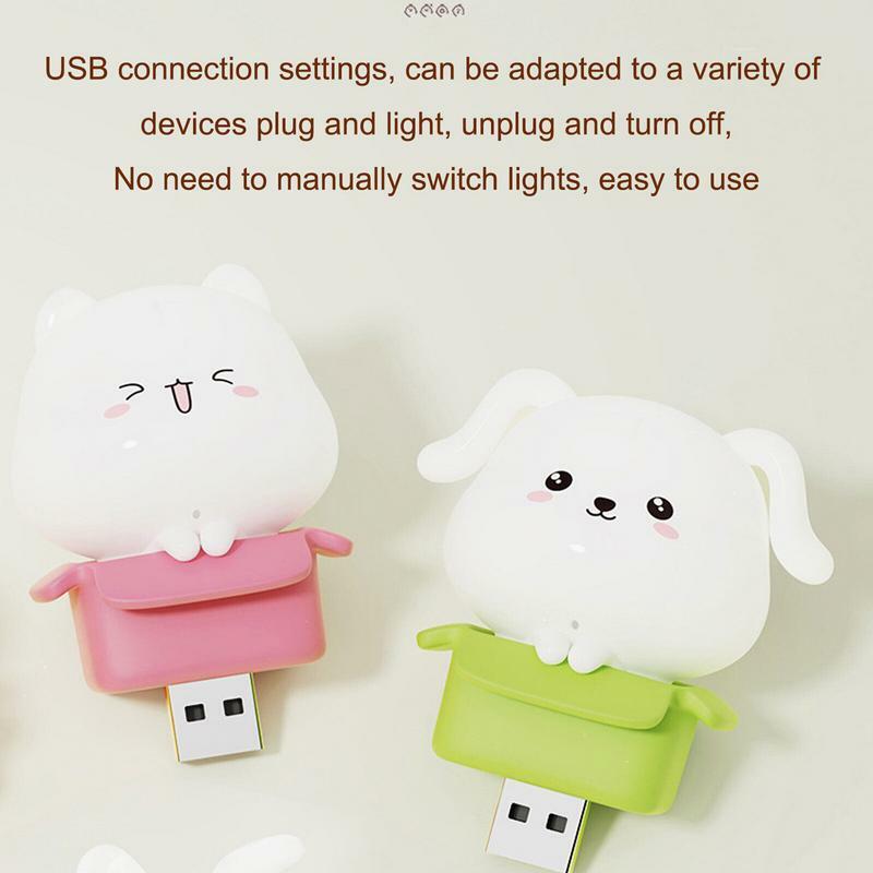 Kawaii Animal LED Night Light Mini USB Plug Lamp Kitten Bunny Puppy Sleeping Lamp Cartoon Animal Decorations Birthday Gifts