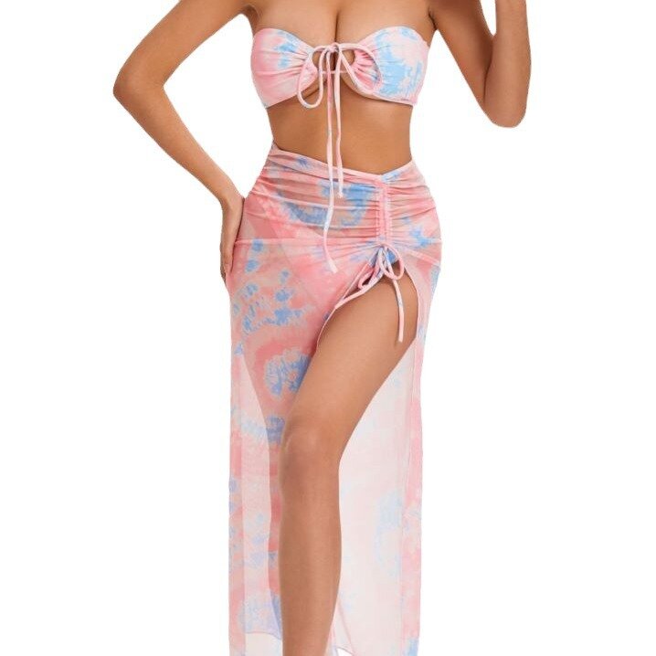 Damskie 4-pakowe zestawy Bikini z długim rękawem z siateczkowymi długimi spodniami kostium kąpielowy damski stroje kąpielowe stringi plażowe kostiumy kąpielowe