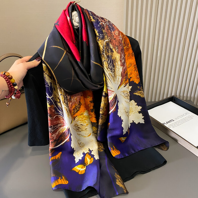 180*90cm Luxury Brand Women Summer Silk Scarves Shawls Lady Wraps Soft Female Geometry Beach Stole Bandanna Foulard Muffler