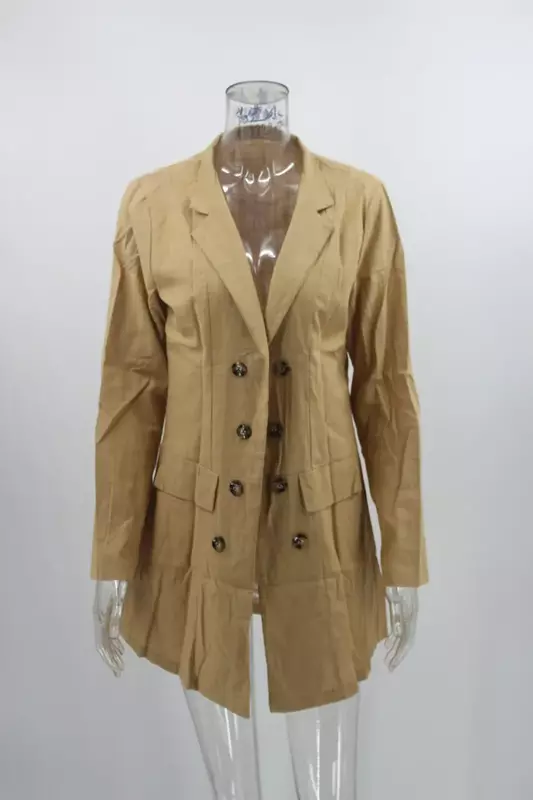 女性用ダブルブレストブレザー,単色,茶色のジャケット,オフィスの装飾,カジュアル,新しいファッション,2023