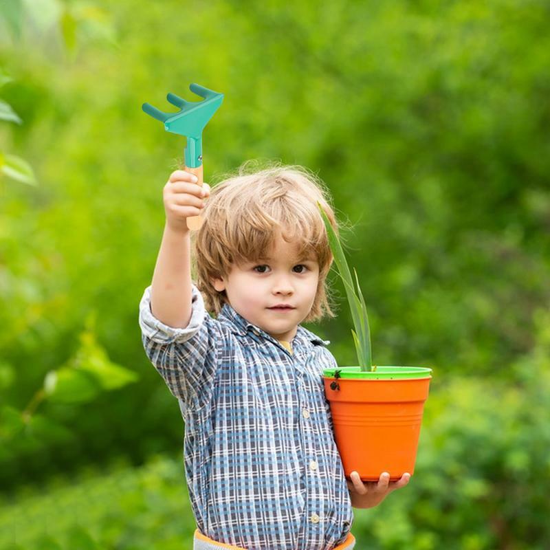 Kit de rastrillo de jardín para niños, herramientas de pala, juguetes de arena de jardinería, herramientas de excavación de patio trasero al aire libre, resistentes, cómodas, herramientas de plantación pequeñas