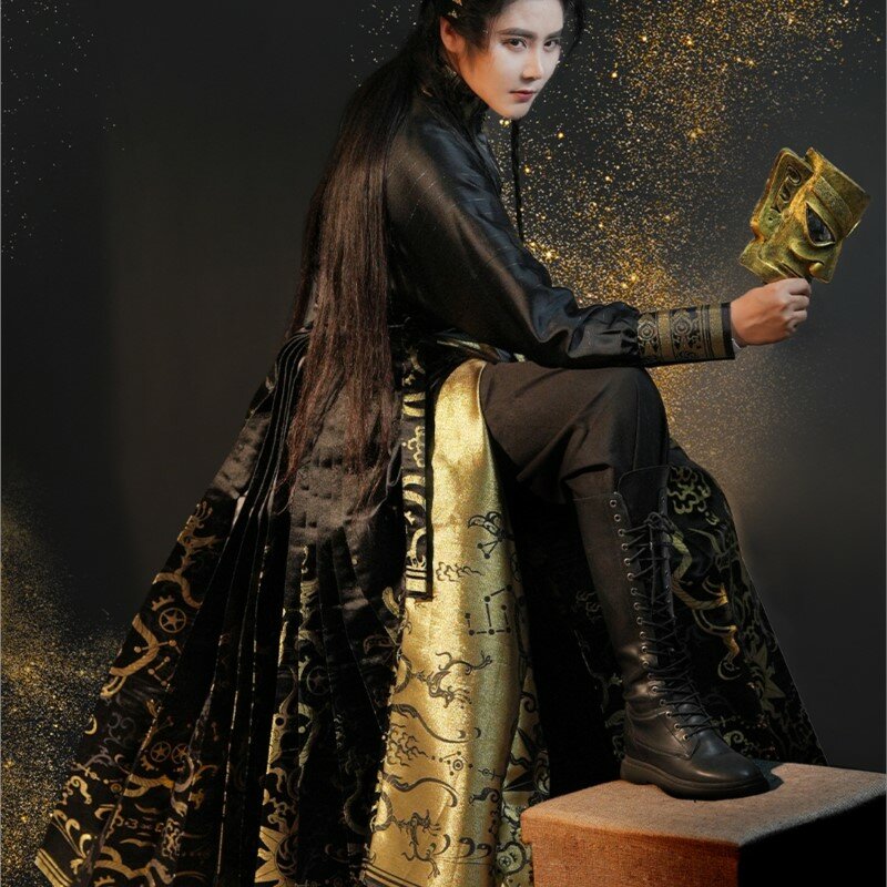 Schwarz goldenes National hemd Sanxingdui Hanfu neue chinesische Männer und Frauen
