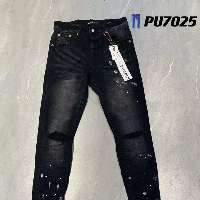 Фиолетовые брендовые джинсы 1:1 уличная мода ремонт с низкой посадкой узкие джинсовые брюки размер 28-40