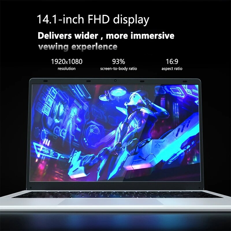 Notebook FHD portátil da tela para o estudante, portátil barato, computador para o escritório do negócio, Intel J4105, DDR4, 6GB RAM + 1TB SSD, 14"