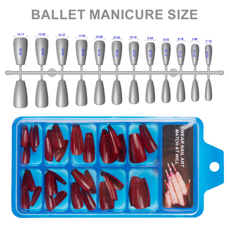 Uñas postizas para manicura, uñas acrílicas de cobertura completa ultralargas, de Color sólido, 100 piezas