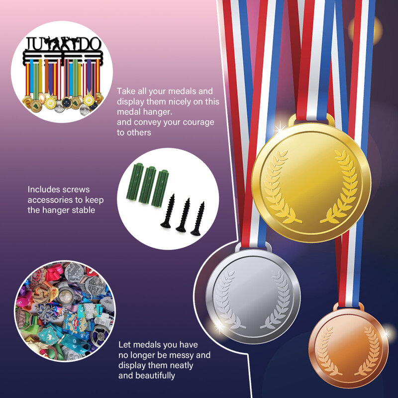 Soporte de exhibición de medallas de Judo para hombre, soporte de competición, marco de exhibición de medallas deportivas de hierro, gancho de medalla de hierro para colgar en la pared del hogar