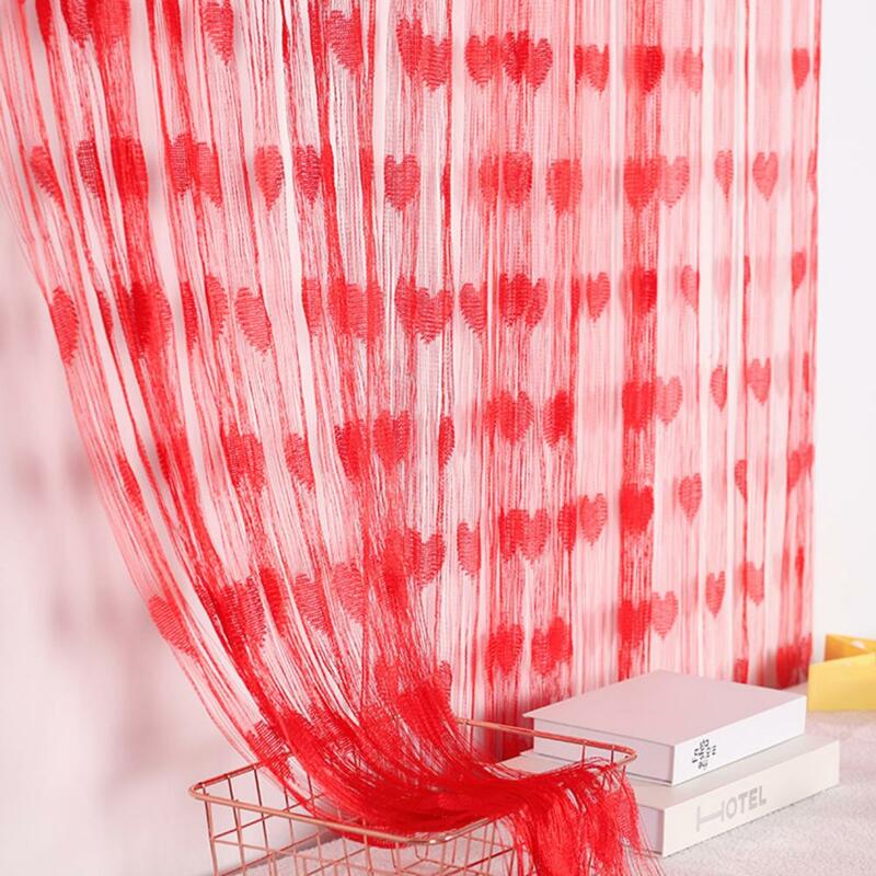Tyys-Rideau brodé coeur d'amour, rideau de ficelle de ligne de gaze transparente, décoration de mariage, fenêtre, salon, 1*1.2 m