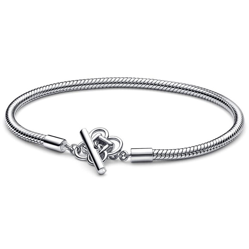 New 925 Sterling Silver Dahlia Starry Sky Heart Studded Peace Knot T-bar Snake Chain Bracelet Bangle Fit Bead Charm Diy Jewelry