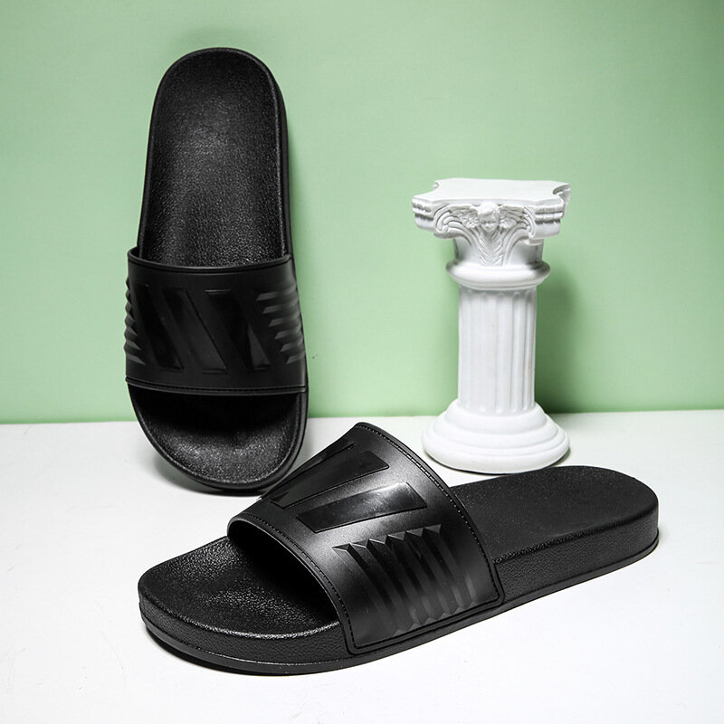 Pantofole da uomo piatte per uso domestico amanti antiscivolo indossano fuori casa scarpe moda donna diapositive donna infradito spiaggia nera
