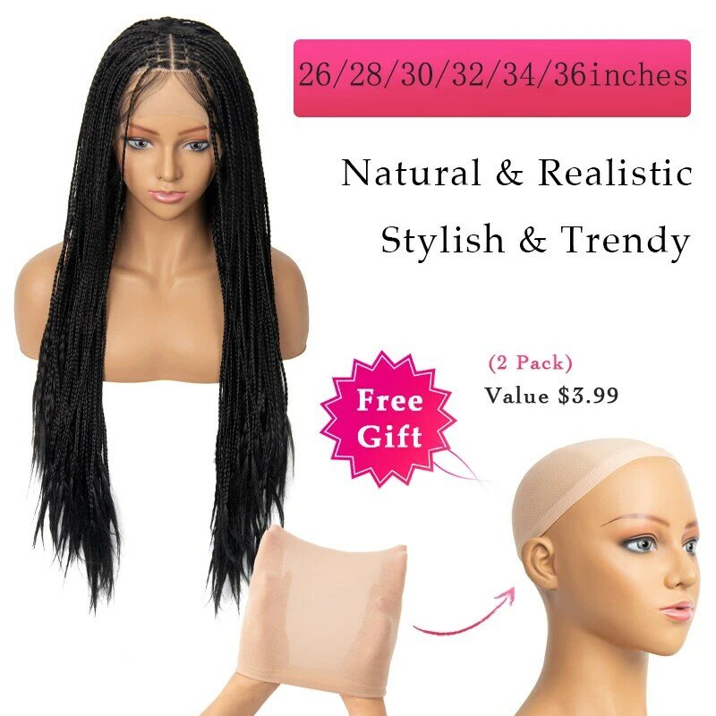 Synthetic 13x4 Lace Braided Wigs For Black Women Crochet Box Wig Braid 34''  Synthetic Lace Front Wig Braiding Hair Knotless Box