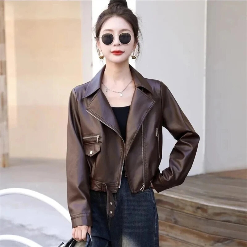Autumn Pu Leather Jacket Women New  Fashion Short Faux Leather Jackets Female Soft Casual Zipper Blazer Collar Woman Outerwea