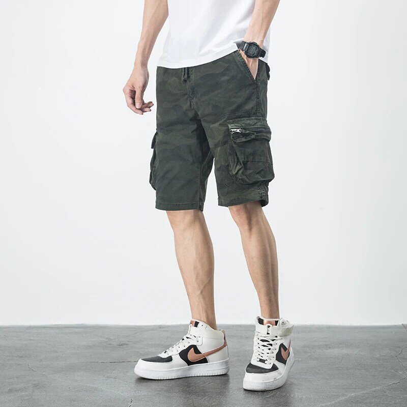 CAAYU-Calções masculinos de camuflagem, bolsos laterais, hip hop, streetwear japonês, calça casual masculina, verão, Harajuku