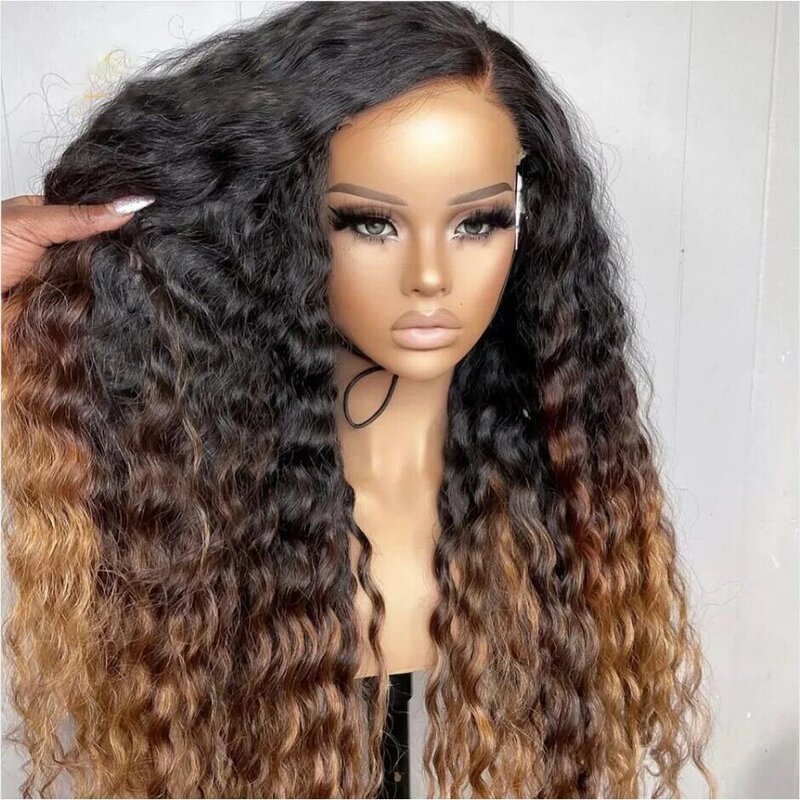 Soft 26Long Ombre Blonde Brown Kinky Curly 180Density Lace Front Wig For Black Women Babyhair Heat Resistant Preplucked Glueless
