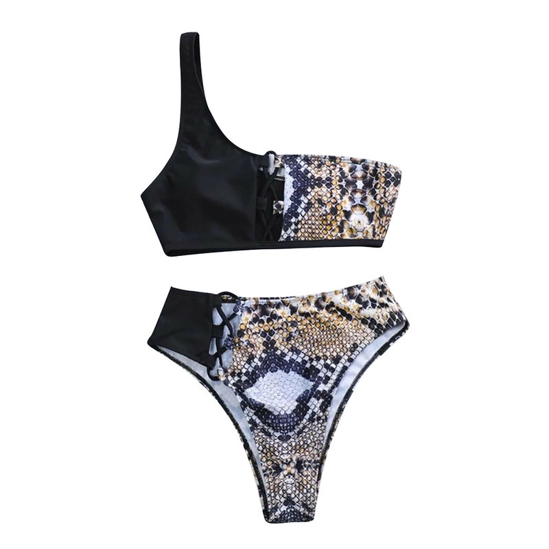Seksowne bikini z rozcięciem na jedno ramię ustawia damski strój kąpielowy Push Up stroje kąpielowe Bandeau drążony Biquini dorywczo strój plażowy
