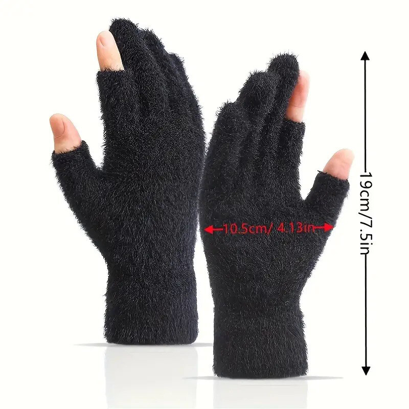 1 Pair Autumn Winter Fashion Warm Dew Men Women Writing Student Gloves Imitation Mink Plus Velvet Thickened Coldproof Mittens