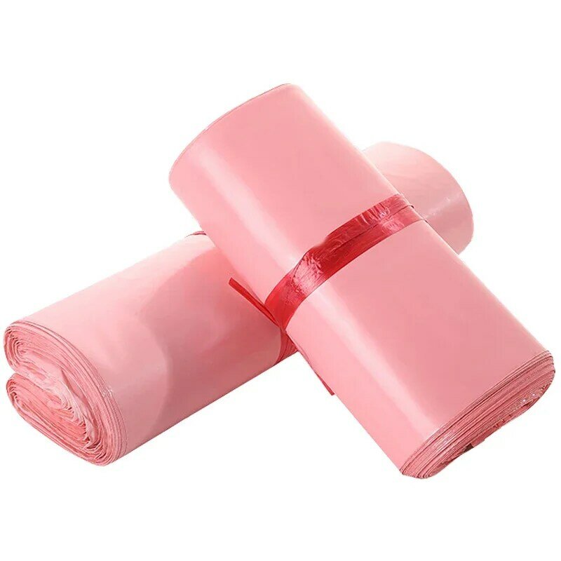 100 buah/lot tas kemasan kurir transparan merah muda tas penyimpanan tebal tas tahan air bahan PE amplop surat pos