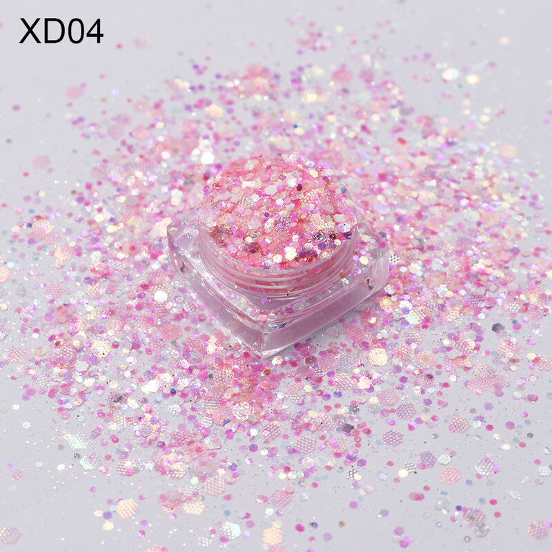 Purpurina Hexagonal mixta para decoración de uñas, lentejuelas plateadas, láser, 10g por bolsa