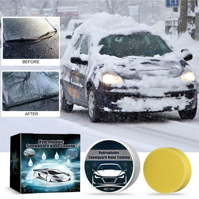 Neve do carro removendo a pasta, limpeza de neve suave, creme hidrofóbico para pára-brisas e retrovisor com esponja, suprimentos de inverno, 100g