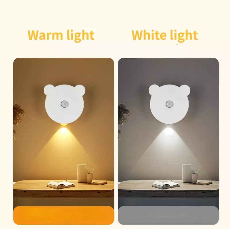 Lampu LED pintar USB Sensor manusia, lampu samping tempat tidur kamar tidur dinding magnetik lampu plat pintu LED lampu malam kecil isi ulang