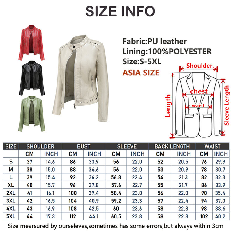 Jaquetas de couro PU falso macio para mulheres, manga comprida, rebites design fino, casual outwear, preto e vermelho, moda primavera e outono, 2022