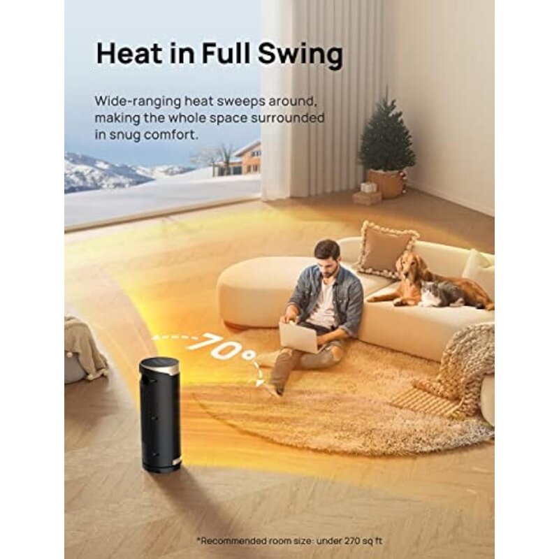 Space Heater, Portable Electric Heaters for Indoor Use, 70° Oscillation, 12H Timer, Quiet PTC Ceramic Heating with Thermostat