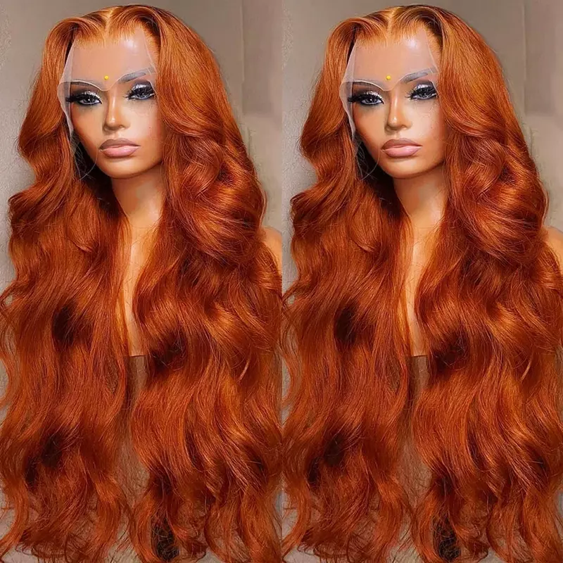 Jahe oranye 13x6 HD renda Wig depan rambut manusia tulang tubuh gelombang 13x4 rambut manusia renda Frontal Wig renda transparan untuk wanita