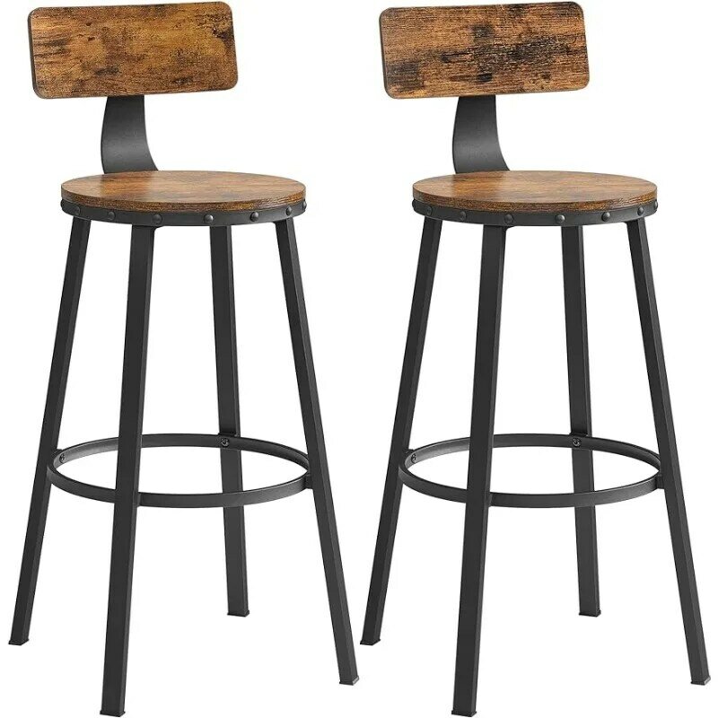 VASAGLE Bar Stools Set of 2, 28.7 Inches Barstools with Back, Counter Stools Bar Chairs with Backrest, Steel Frame, Easy Assem