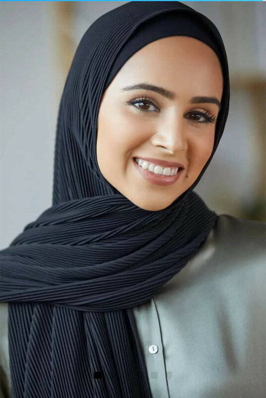 شال حجاب إسلامي متجعد من الشيفون موضة نسائية لرأس ماكسي أوشحة طويلة مستطيلة قابلة للتمدد وشاح عمامة ناعم 70.8 "X33.5"