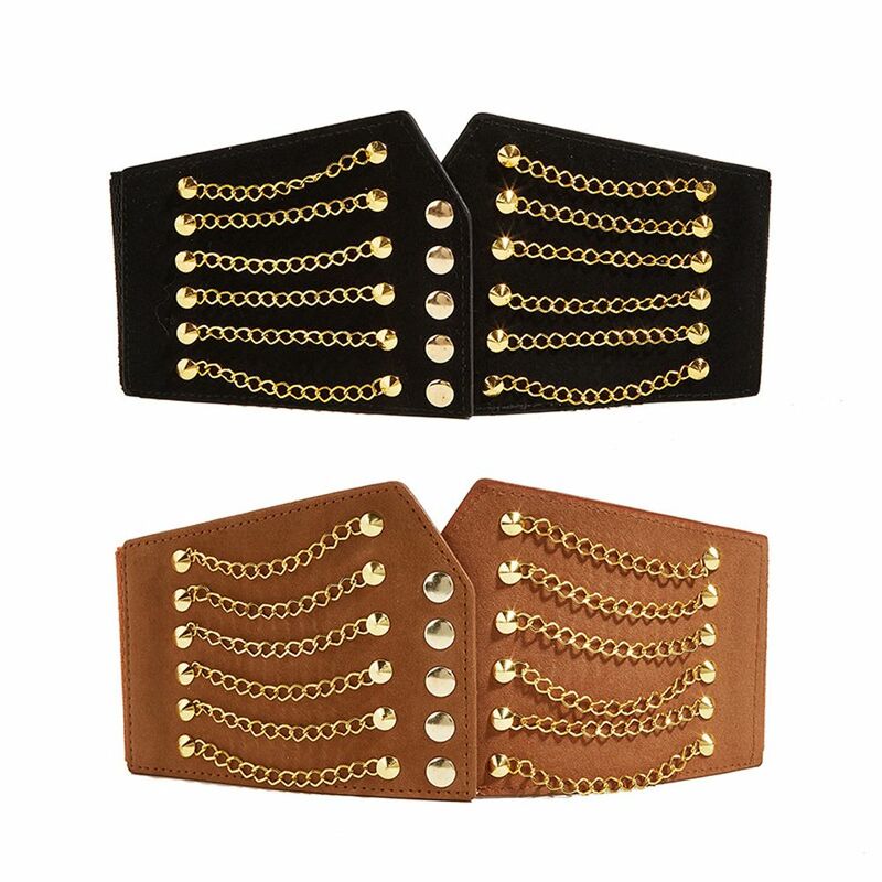 Cinturón de cintura ajustable para mujer, cadena de remache de temperamento que combina con todo, cinturón de corsé, Color sólido Simple