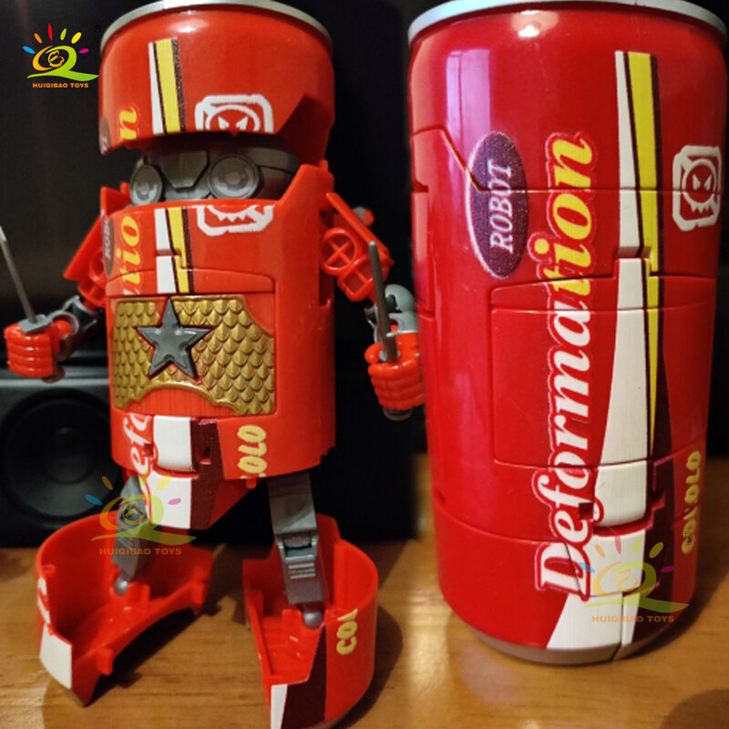 HUIQIBAO-크리에이티브 변형 소다 로봇 전사 모델, 음료 수 변형 장난감, 도시 액션 피규어 로봇, 소년 성인 선물