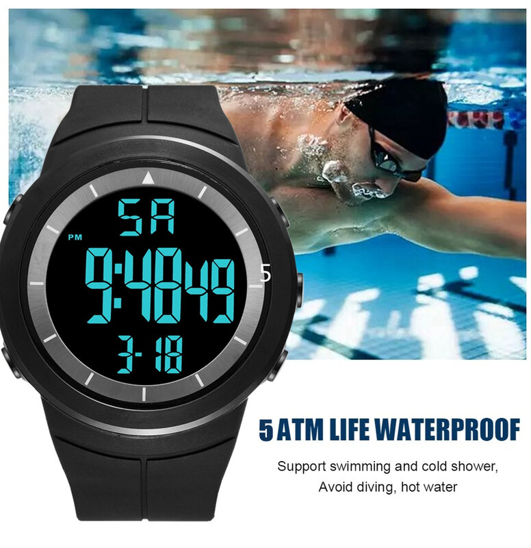 Cyfrowe zegarki dla mężczyzn czarny 50M nurkowanie taktyczne zegarek duża tarcza wodoodporny elektroniczny Led wojskowe zegary budzik ze stoperem