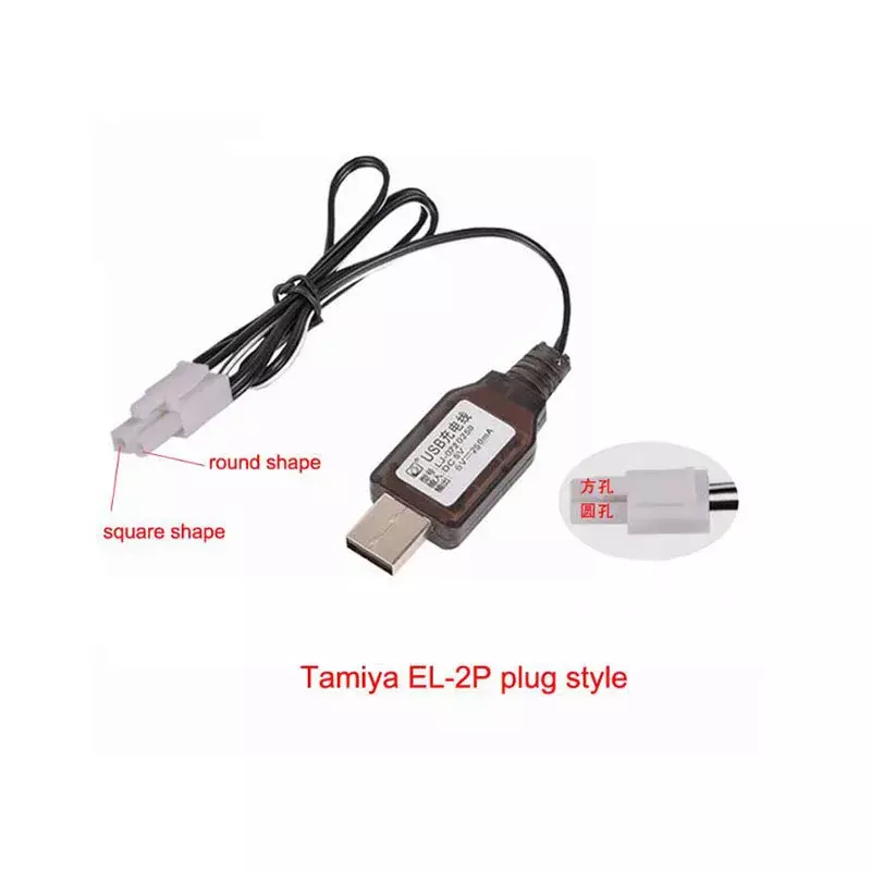 Tamiya-cargador USB con luz LED, dispositivo de carga de batería de 6V y 250mA, enchufe de EL-2P o L6.2-2P, para avión, coche, juguete, NiMH, NiCD, RC