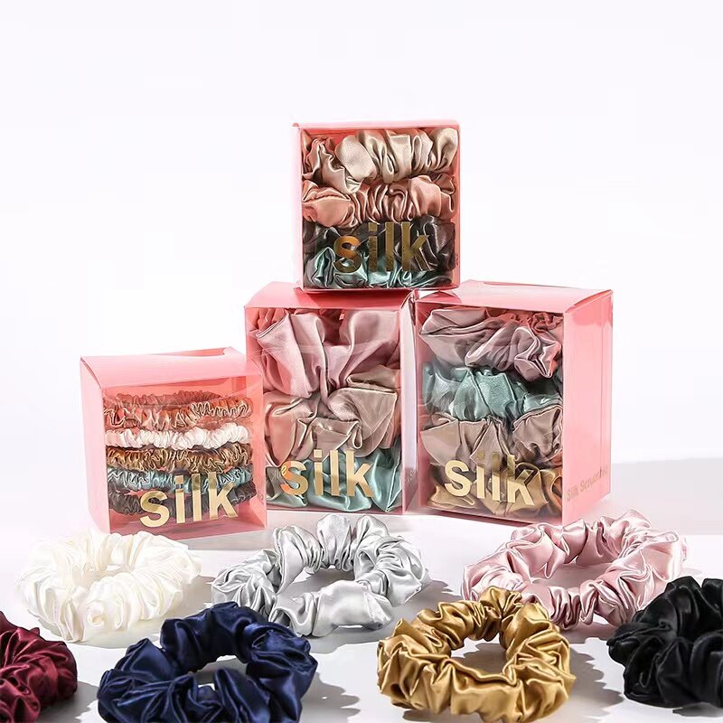 1 Box 100% Pure Mulberry Silk Hair Scrunchies Silk Hair Ties Hairbands Skinny Scrunchies Ponytail Holders Hair Care Accessories