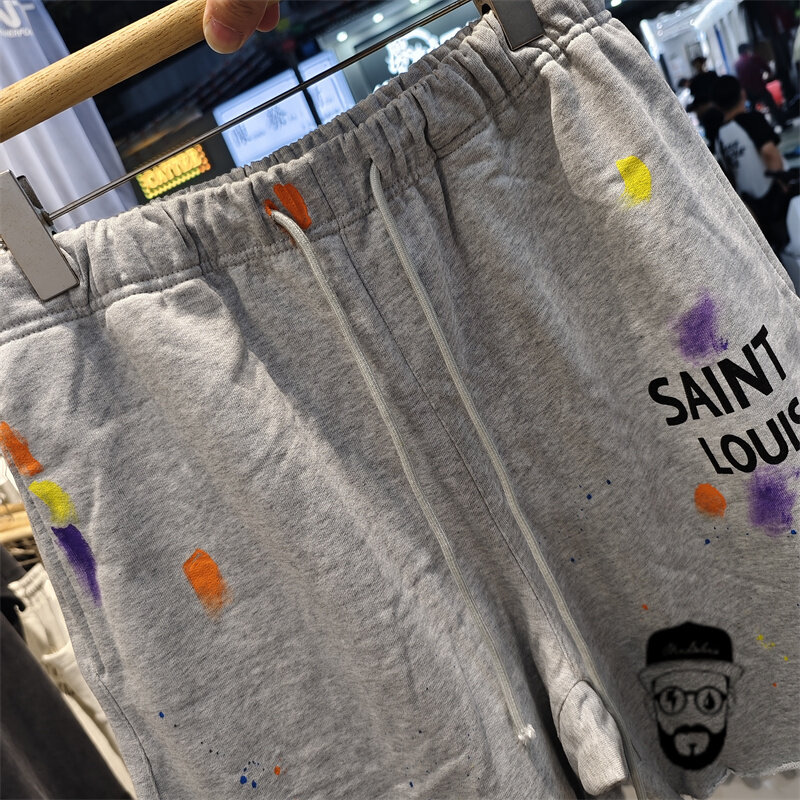 Pantalones cortos de Saint Louis con graffiti de tinta salpicada, algodón sucio informal, gris, negro, verano, envío gratis