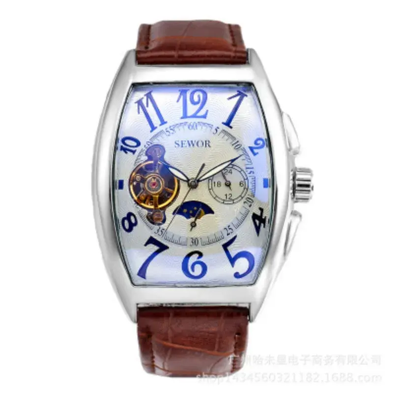2024 Luxury Gold Tourbillon Watches Mon Phase Small Seconds Leather Strap Automatic Mechanical Wristwatches Relogio Masculino