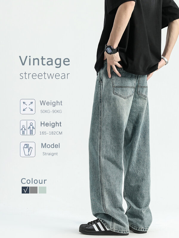 90% dżinsy bawełniane męskie 2024 nowa moda Retro spodnie główna ulica luźne casualowe miękkie męskie markowe spodnie dżinsowe