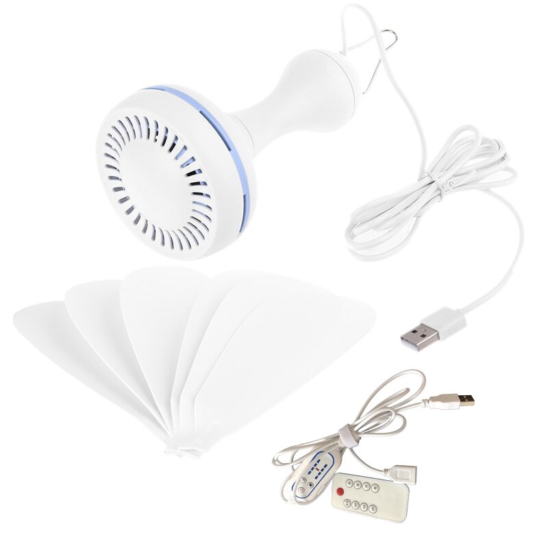 Silent 6 Leaves USB Powered Ceiling Canopy Fan with Remote Control Timing 4 Speed Hanging Fan for Camping Bed Dormitory Tent New