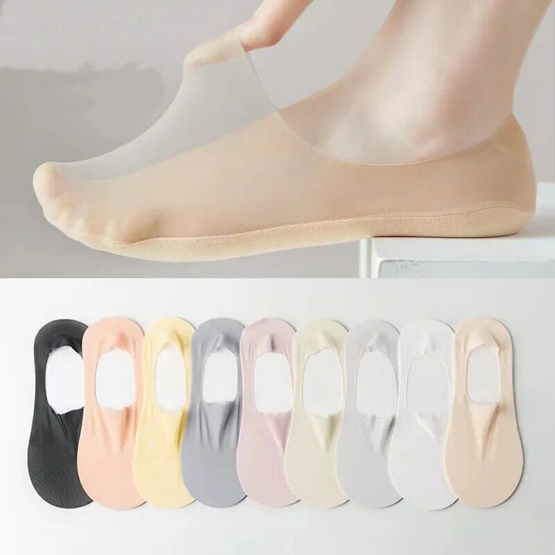 Calcetines invisibles antideslizantes para mujer y niña, calcetín de algodón transparente, fino, transpirable, desodorante, 5 pares