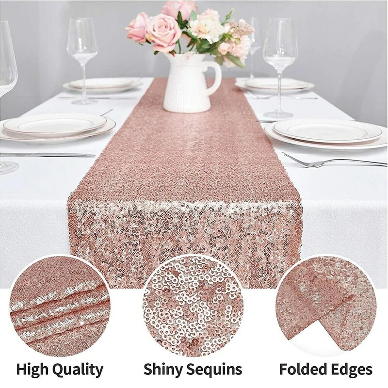 1pc，Party Delight Rose Gold Silver Sequin Table Runner For Wedding, Party, Bridal Shower, Christmas ， Halloween, Holiday
