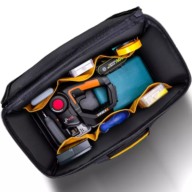 กระเป๋าเครื่องมือพลาสติกทรงสี่เหลี่ยมใหม่มีความจุ30% กระเป๋าเครื่องมือจัดโรงรถสำหรับช่างไม้ไฟฟ้ารุ่นใหม่