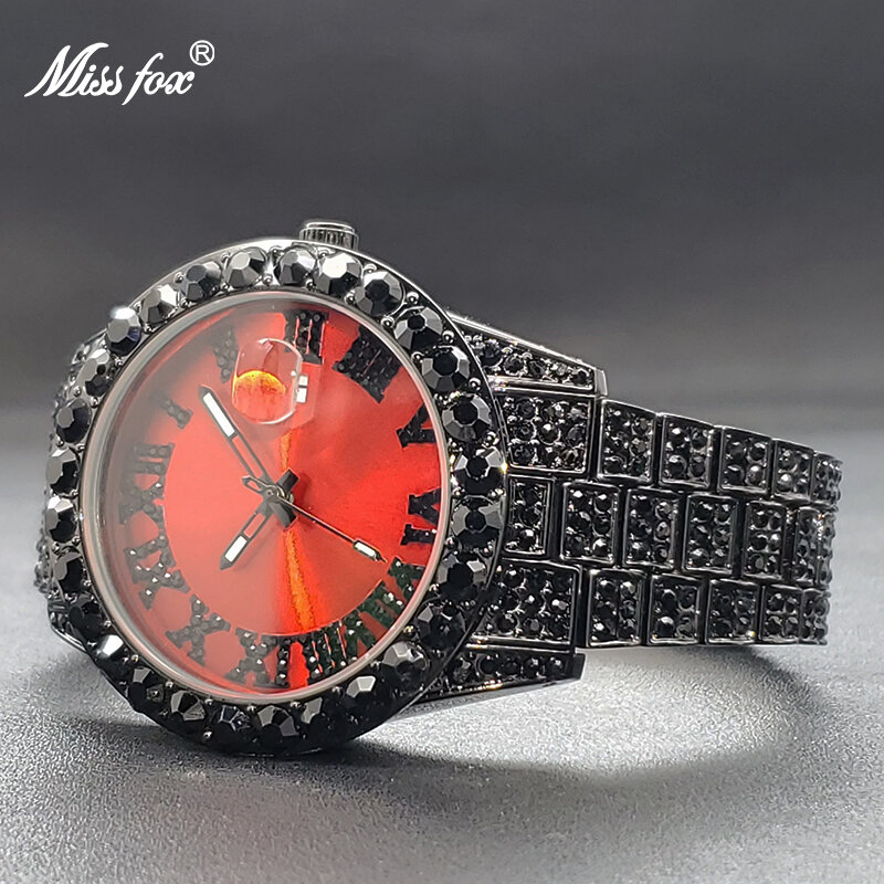 Relojes de cuarzo con diamantes negros para mujer y hombre, pulsera con esfera roja, estilo gótico, joyería fresca de verano, envío directo