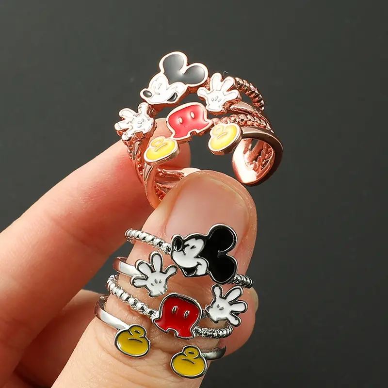 Cincin Mickey Mouse Anime Disney, cincin perhiasan wanita, Aksesori hadiah ulang tahun, Kartun Multi lantai, modis, sederhana, dapat disesuaikan