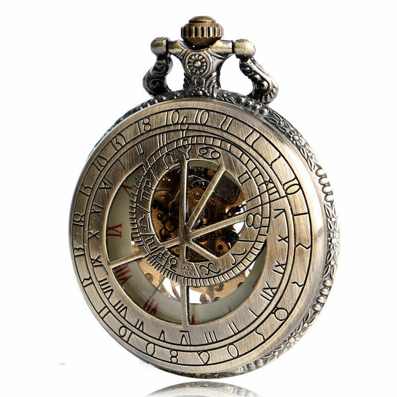ساعة جيب ميكانيكية ستيب بونك للرجال ، حالة نغمة برونزية ، عرض الأرقام الرومانية ، الأرقام الرومانية ، هدية لطيفة