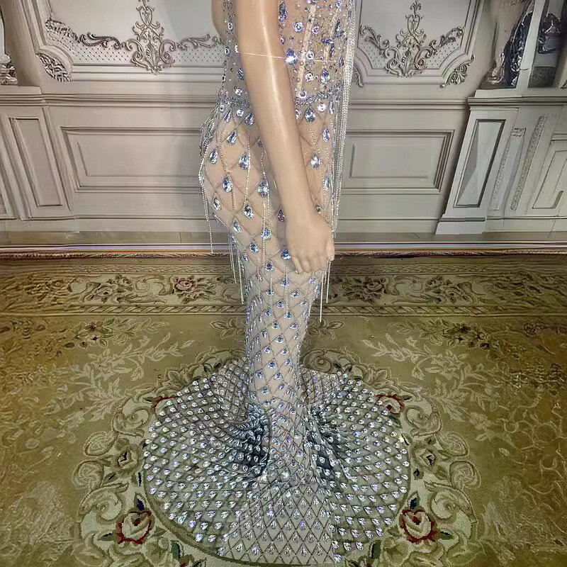 Urocza jasny kryształ sukienka seksowna luksusowa z koralikami i kryształkami tiulowa suknia wieczorowa suknia na bal maturalny szlachetna suknia ślubna