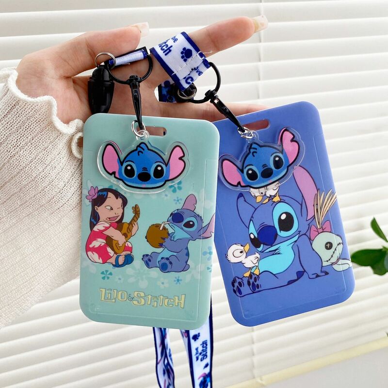 Disney Stitch ID Badge Holder Lanyards Pendant Lovely Girls Lilo Door Card Holders Neck Strap Keychain Women Credential Gift
