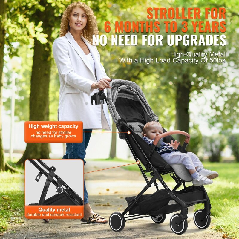 Standardowe wózek dziecięcy dziecięce VEVOR, wózek dla dzieci z regulowanym oparciem i podnóżkiem oraz składany wózek dla noworodka jednym kliknięciem