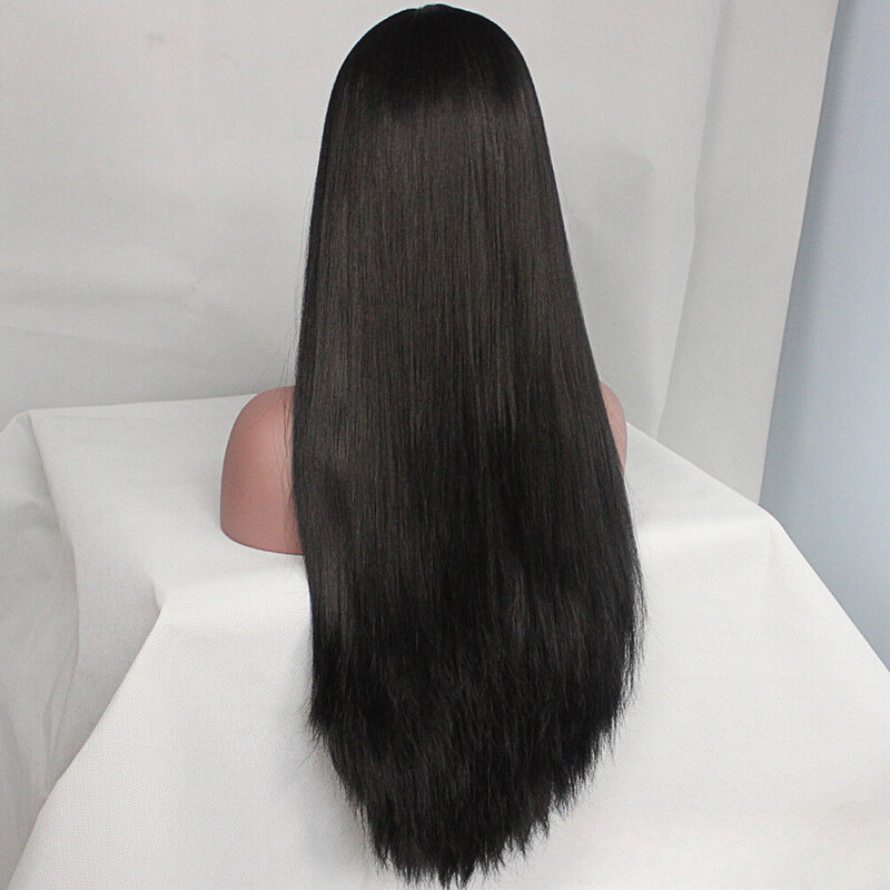 Синтетические кружевные передние парики, черные женские прямые длинные термостойкие волосы Yaki