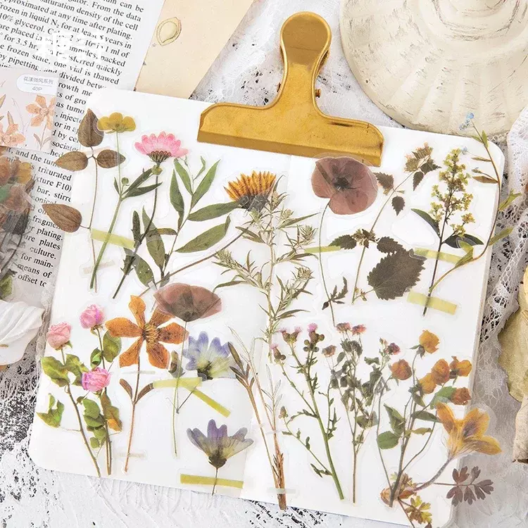 신선한 꽃 식물 꽃 스티커 팩, 투명 방수 데이지 손 계정 장식, 스크랩북 재료, 40 개